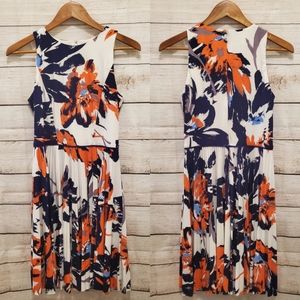 Maggy London White with Purple and Orange Floral Pattern Dress, Size 6